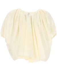 120% Lino - Gathered Puff-Sleeve Blouse - Lyst