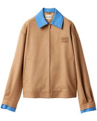 Miu Miu Check Logo Bomber Jacket in Gray | Lyst