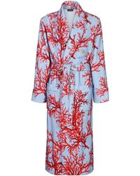 Herren Bekleidung Nachtwäsche Bademäntel und Morgenmäntel Dolce & Gabbana Seide Morgenmantel aus Seide mit Korallen-Print in Blau für Herren 