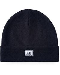 C.P. Company - Extrafine-Merino Wool Logo-Label Beanie - Lyst