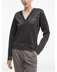 KARL LAGERFELD - V-Neck Logo-Embroidered Sweatshirt - Lyst