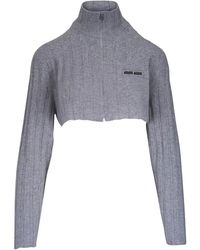 Miu Miu - Ribbed Zip Cardigan - Lyst