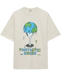 MSGM - Graphic-Print Cotton T-Shirt - Lyst