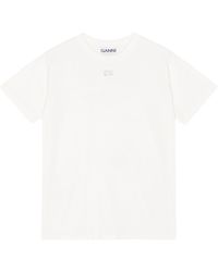Ganni - | T-shirt in cotone con logo ricamato frontale | female | BIANCO | XS - Lyst