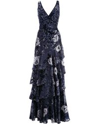 Marchesa notte Avondjurk Met Bloemenprint - Blauw