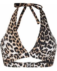 Ganni - Leopard-print Bikini Top - Lyst