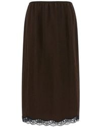 Twinset - Midi Froissé Satin And Lace Skirt - Lyst