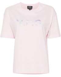 A.P.C. - T-shirt Rosa In Cotone Organico Con Logo Vpc Multicolore - Lyst