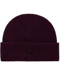 Fred Perry - Ribbed-Knit Embroidered Beanie Hat - Lyst