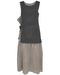 Y's Yohji Yamamoto - Layered Pinstriped Midi Dress - Lyst