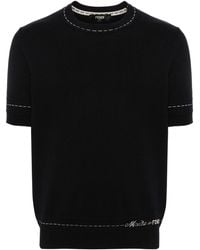Fendi - Gestricktes T-Shirt mit Intarsien-Logo - Lyst