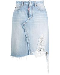 DSquared² - Ripped-detailing A-line Denim Skirt - Lyst