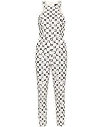 Elisabetta Franchi - Krepp-Jumpsuit Mit Monogramm-Print - Lyst