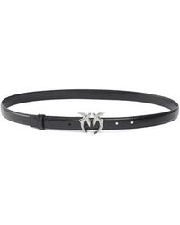 Pinko - Glanzende Leren Riem Met Love Birds Gesp En Kleine Studs, 2 Cm - Lyst