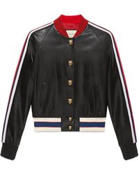 Gucci Embroidered Leather Bomber - Black