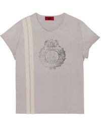 424 - Crest-Print Stripe-Detail T-Shirt - Lyst