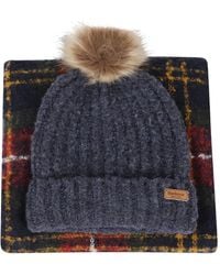 Barbour - Pompom-detail Beanie-scarf Set - Lyst