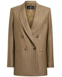 Etro - Double-Breasted Wool Jacquard Jacket With Striped Pattern - Lyst