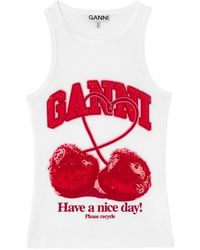 Ganni - Graphic Round Neck Top - Lyst