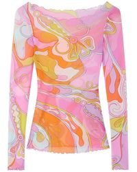 PUCCI - Iride-Print Mesh Long-Sleeve Top - Lyst