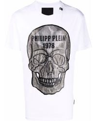 Philipp Plein - T-shirt Met Doodskop Van Kristallen - Lyst