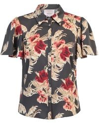 Cinq À Sept - Fiona Floral-Print Flutter-Sleeve Shirt - Lyst