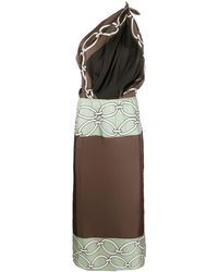 Valentino Garavani - Chain-print One-shoulder Silk Midi Dress - Lyst