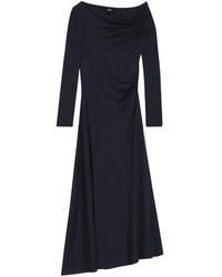 BOSS - Asymmetric-Neck Ruched-Detailing Midi Dress - Lyst