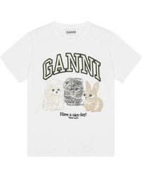Ganni - Basic Cotton Jersey Animals Relaxed T-Shirt - Lyst
