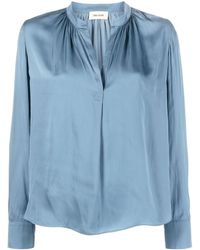 Zadig & Voltaire - Tink Band-collar Satin-finish Blouse - Lyst