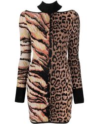 Roberto Cavalli - Animal-print Knitted Midi Dress - Lyst