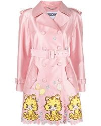 Moschino - Kitty Cat Embroidered Trench Coat - Lyst