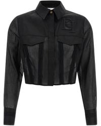 Elisabetta Franchi - Logo-Embroidered Cropped Shirt - Lyst