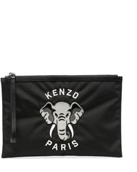 KENZO - Elephant-embroidered Canvas Clutch Bag - Lyst