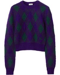 Burberry - Argyle-knit Wool Cropped Jumper - Lyst