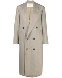 Ami Paris - Double-breasted Herringboned Long Coat - Lyst