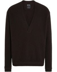 ZEGNA - Oasi Kasjmier Trui Met V-Hals - Lyst
