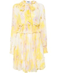 MSGM - Floral Sheer Mini Dress - Lyst