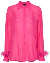 Pinko - Feather-trim Georgette Shirt - Lyst