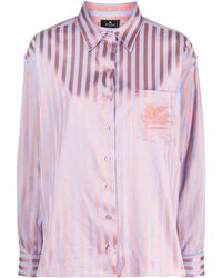 Etro - Logo Cotton Satin Striped Oxford Shirt - Lyst