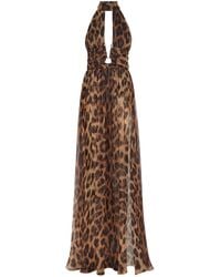 Philipp Plein - Silk Chiffion Long Dress Leopard - Lyst