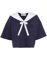 Miu Miu - T-Shirt mit Matrosenkragen - Lyst