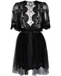 Elisabetta Franchi - Lace-Panelled Tulle Mini Dress - Lyst