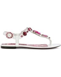 Dolce & Gabbana - Majolica-Print Crystal-Embellished Sandals - Lyst