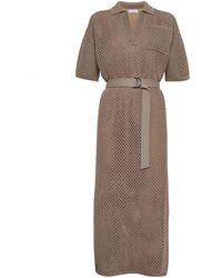 Brunello Cucinelli - Cotton Net Dress With Belt - Lyst