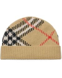 Burberry - Check Cashmere Blend Beanie - Lyst
