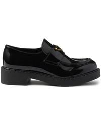 Prada - Chocolate Patent-Finish Leather Loafers - Lyst