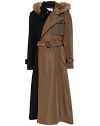 Sacai - Faux Fur-Trim Belted Coat - Lyst