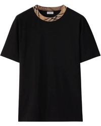 Burberry - Check Trim Relaxed Fit Cotton T-Shirt - Lyst