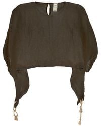 120% Lino - Tassel-Detail Cropped Blouse - Lyst